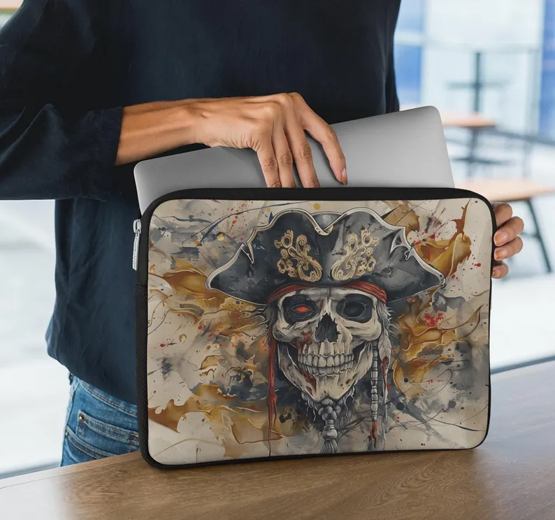 Pirate Skull and Tricorn Laptop Case featuring ornate pirate design