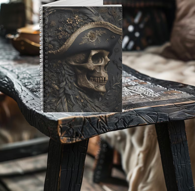 Pirate Skull and Tricorn Dark Fantasy Personal Journal with ornate design