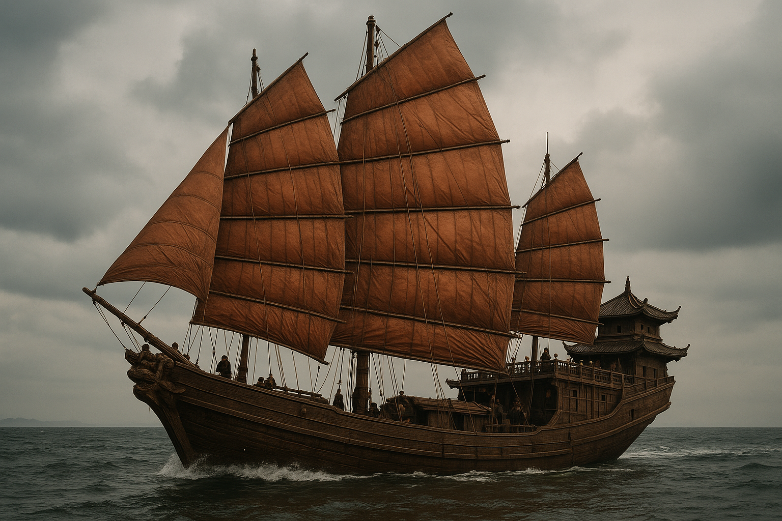 Chinese war junk with distinctive lug-rigged sails