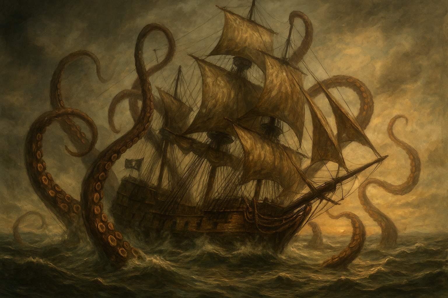 Pirates battling a sea monster